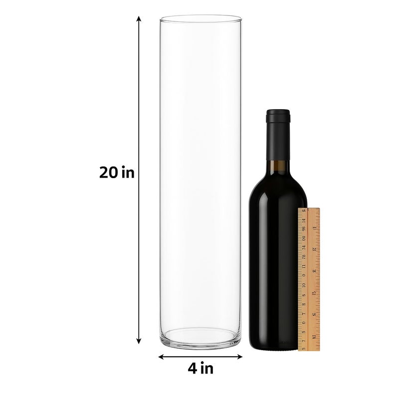 CYS Excel Clear Glass Cylinder Vase (H:20" D:4") | Multiple Size Choices Glass Flower Vase Centerpieces | Hurricane Floating Candle Holder Vase - Image 2